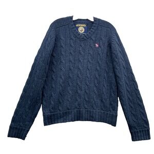 VTG Abercrombie Wool Cashmere Sweater Women Med Navy Tennis Classic Y2k Academia